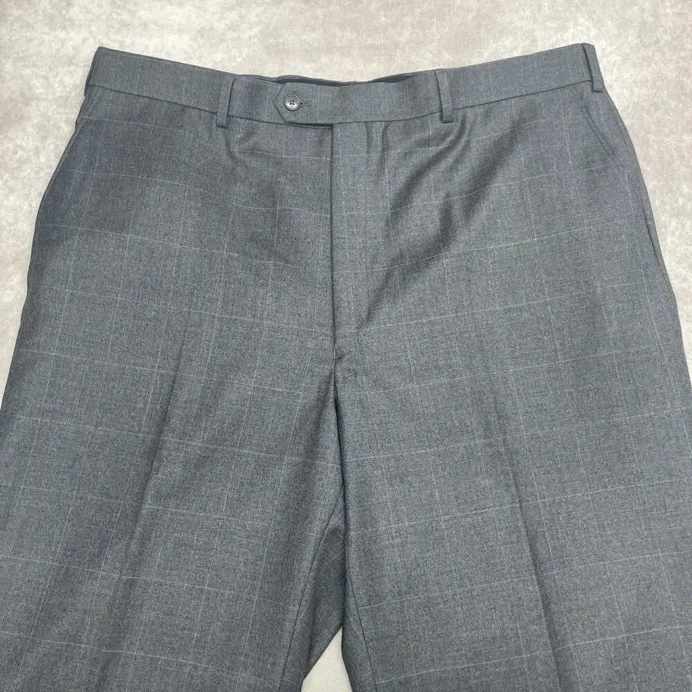Jos A Bank Traveler Men 39x38 No Hem Tailored Fit 100% Wool Dark Gray Windowpane